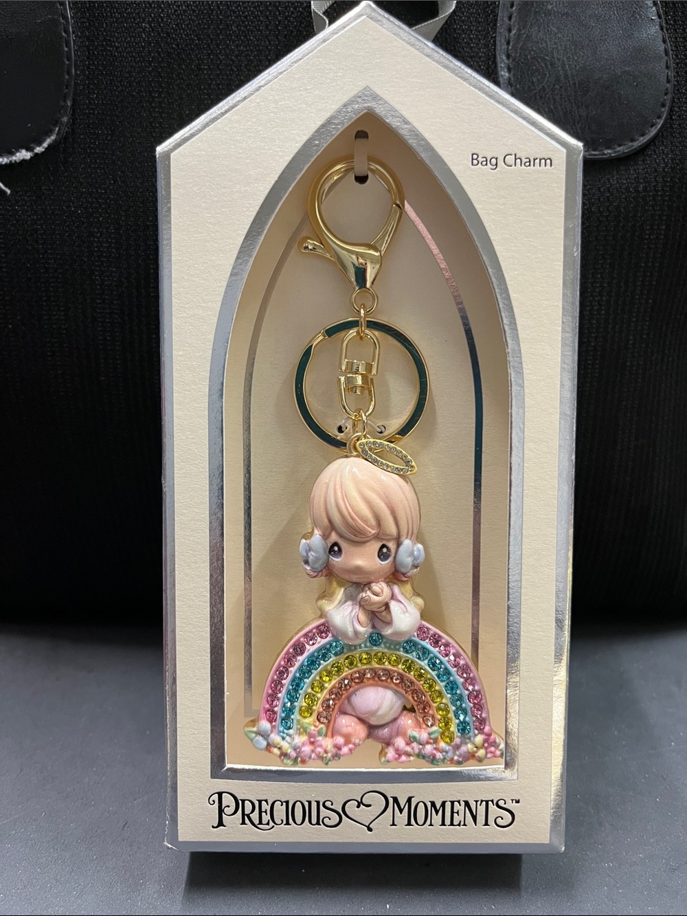 NIB Precious Moments Rainbow Rhinestone Bag Charm - Pink, Gold, Blue, Green